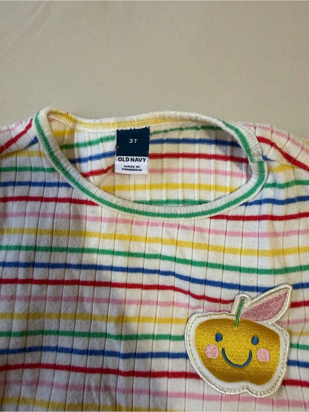 Old Navy Multi-Stripe Ruffle Sleeve Tee with Fruit Patch